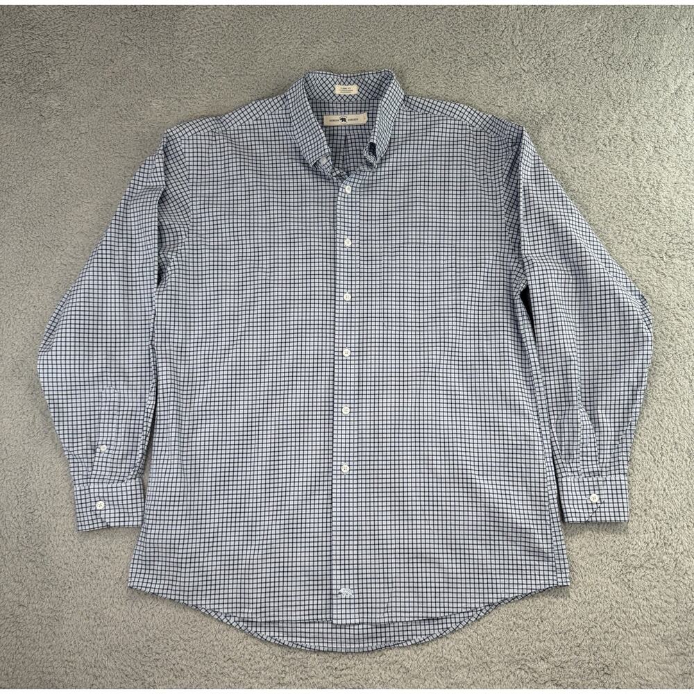 Onward Reserve Mens Large Blue White Check Cotton Spandex Classic Fit Shirt